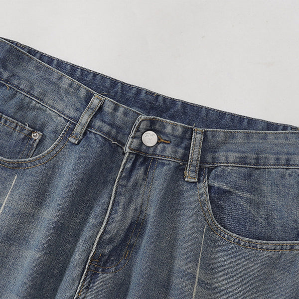 Wide Leg Pinstripe Detail Denim Jeans