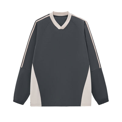 Contrast Stripes Two-Tone V-Neck Sweatshirt