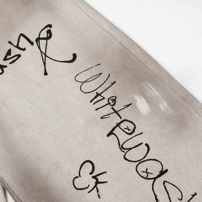 Graffiti Print Washed Wide-Leg Jeans