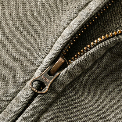 Vintage Zip-Up Ribbed Stand Collar Sweatshirt