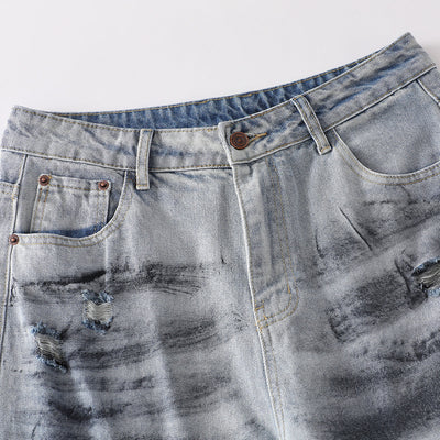 Spray-Painted Patchwork Distressed Baggy Jeans