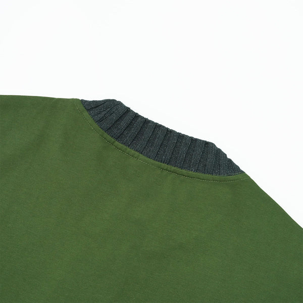 Oversized Color-Block Ribbed Collar Comfortable Tee