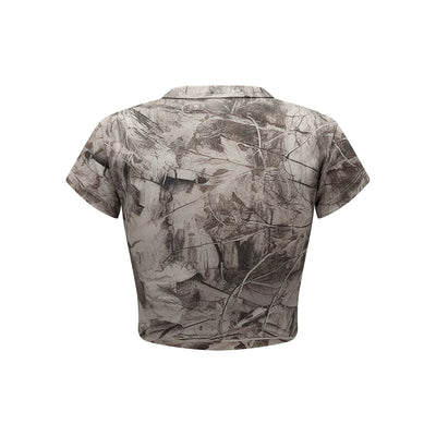 Forest Print Camo Cropped Short Sleeve Nature Tee