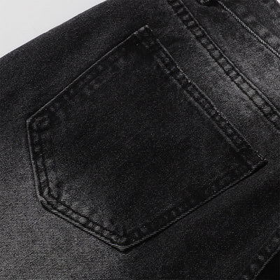 Black Acid Wash Distressed Wide Leg Denim Jeans
