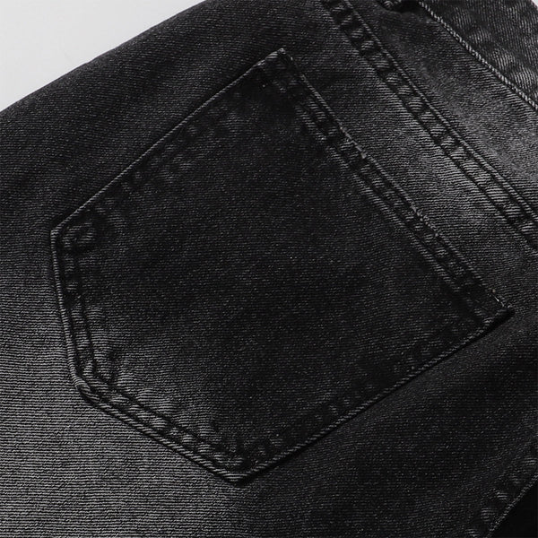 Black Acid Wash Distressed Wide Leg Denim Jeans