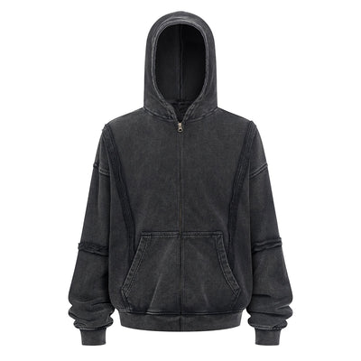 Distressed Vintage Wash Zip Up Hoodie