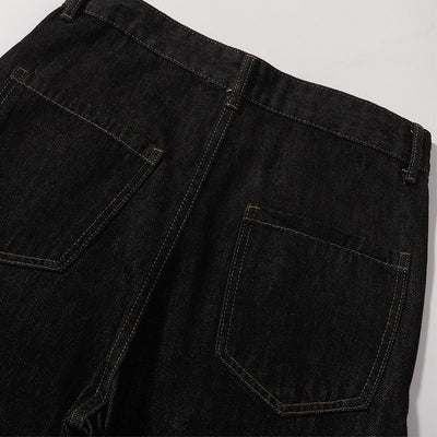 Contrast Stitching Detail Wide Leg Denim Pants