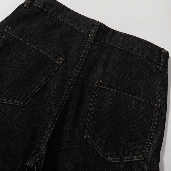 Contrast Stitching Detail Wide Leg Denim Pants