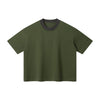 Oversized Color-Block Ribbed Collar Comfortable Tee