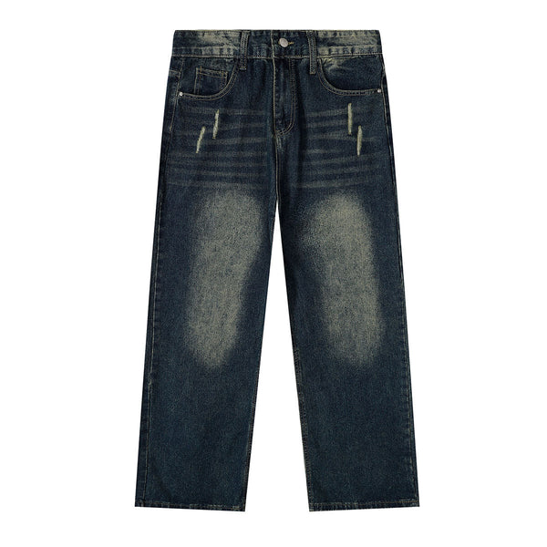 Straight Leg Distressed Denim Jeans