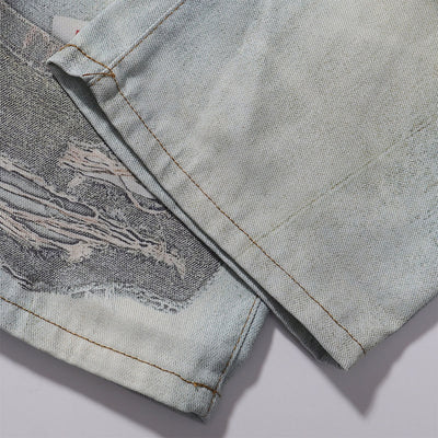 Vintage Digital Print Faux Denim Jeans