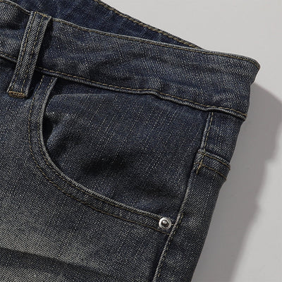 Distressed Dark Denim Vintage Wash Flared Jeans