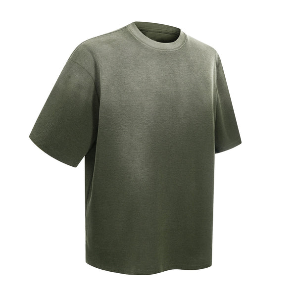 Waffle Knit Spray Dyed Distressed Raw Edge Tee
