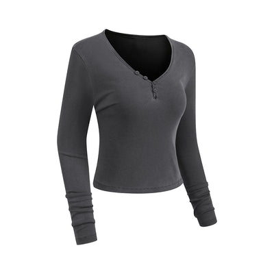 Long-Sleeve Ribbed Henley Top 275gsm