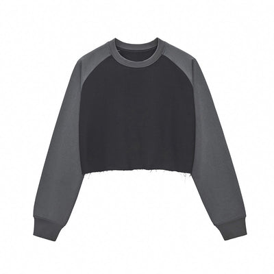 Contrasting Colors Raglan Long-Sleeve Cropped Sweatshirt