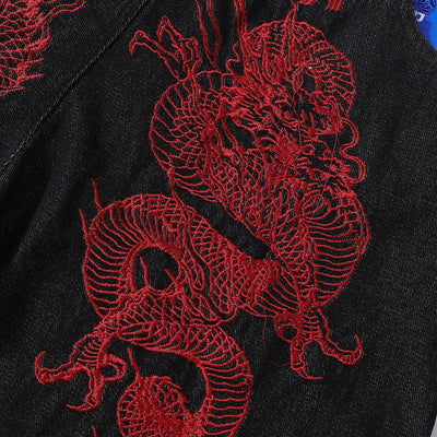 Shibuya Dragon Embroidered Wide Leg Jeans