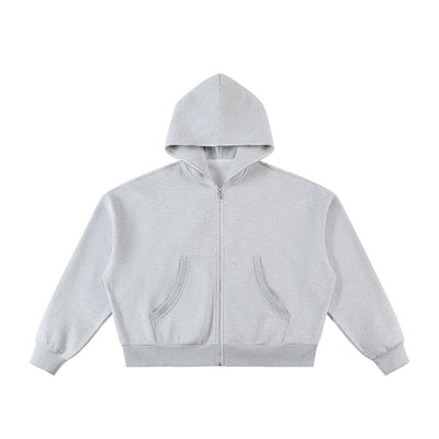Full Zip-Up Boxy Fit Fleece Hoodie