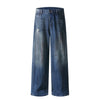 Faded Wash Distressed Baggy Frayed-Hem Jeans