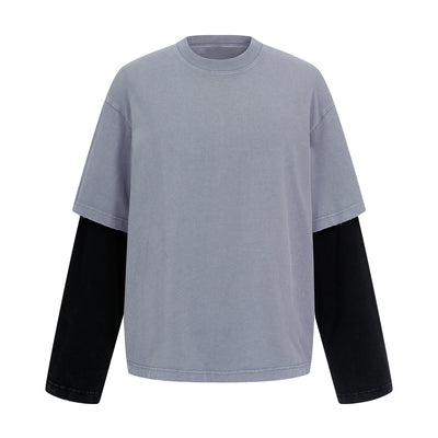Layered Sleeve Two-Tone Oversized Streetwear T-Shirt