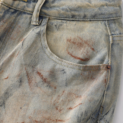 Muddy Wash Panel Stitching Barrel-Leg Jeans