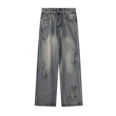 Distressed Patched Star Detail Jeans