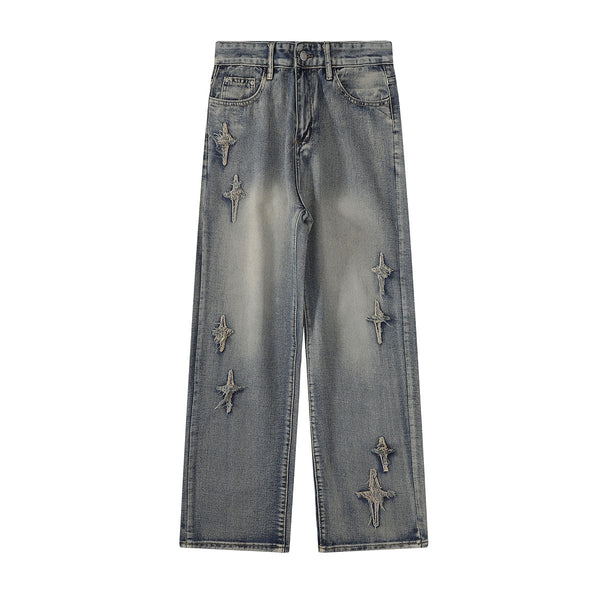 Distressed Patched Star Detail Jeans