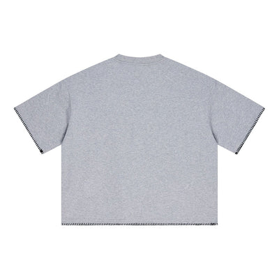 Oversized Minimal Tee Raw Edge Contrast Stitching