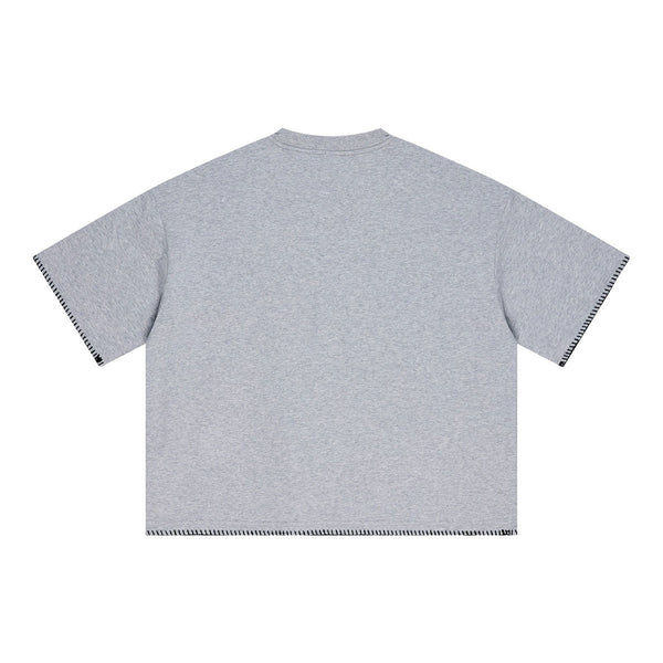Oversized Minimal Tee Raw Edge Contrast Stitching