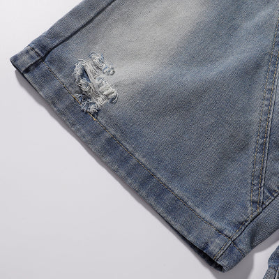 Distressed Ripped Panel Stitching Streetwear Denim Shorts