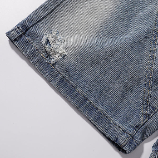 Distressed Ripped Panel Stitching Streetwear Denim Shorts