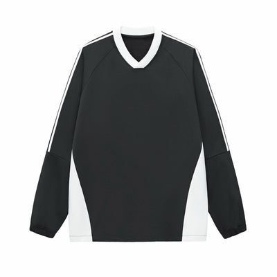 Contrast Stripes Two-Tone V-Neck Sweatshirt