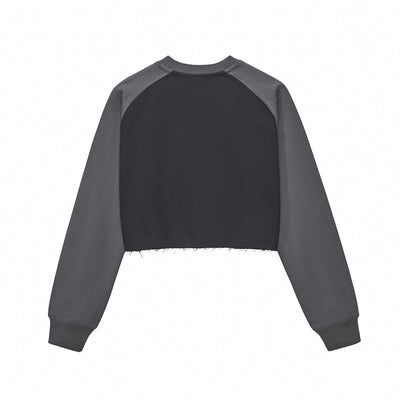Contrasting Colors Raglan Long-Sleeve Cropped Sweatshirt