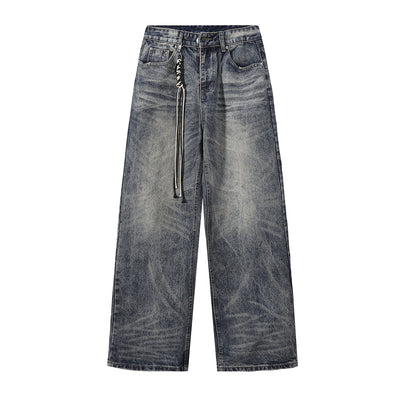 Decorative Rope Dark Wash Vintage Wide Leg Jeans
