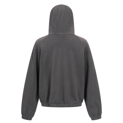 Vintage Washed Oversized Curved Stitch Zip Hoodie