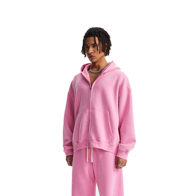 Vintage Oversized Full Zip Kangaroo Pocket Hoodie