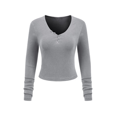 Long-Sleeve Ribbed Henley Top 275gsm