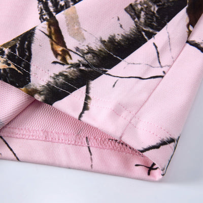 Elastic Waist Casual Pink Camo Branch Print Shorts