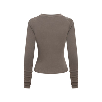 Crew-Neck Long Sleeve Ribbed Top