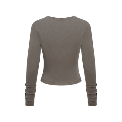 Long-Sleeve Ribbed Henley Top 275gsm