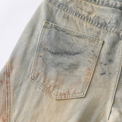 Muddy Wash Panel Stitching Barrel-Leg Jeans
