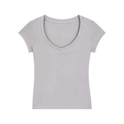 Solid-Color V-Neck Cotton T-Shirt 6.45oz