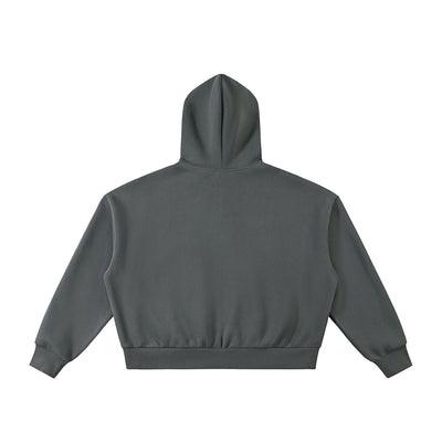 Full Zip-Up Boxy Fit Fleece Hoodie