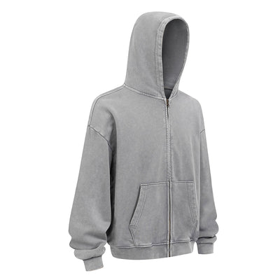 Double Yarn Vintage Washed Zippered Comfort Hoodie