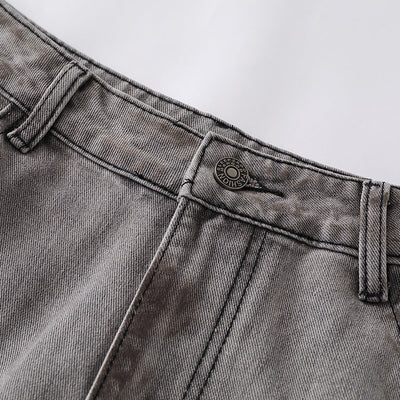 Baggy Fit Distressed Grey Ripped Jeans