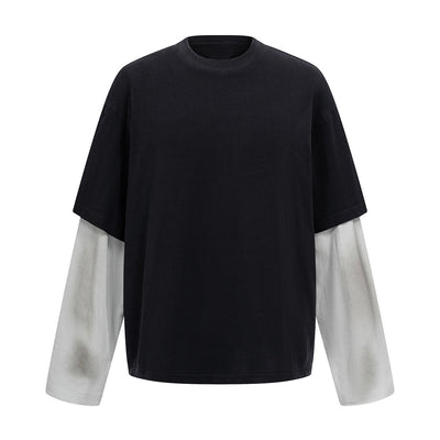 Washed Colorblock Contrast Sleeve Tee