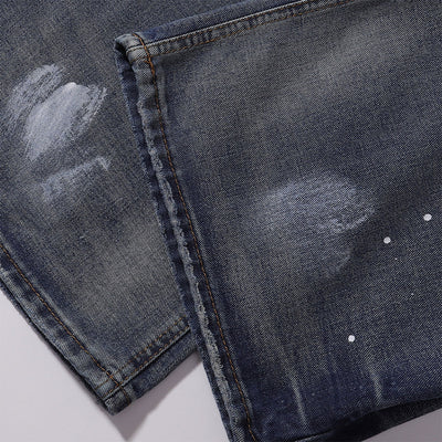 Splatter Wash Distressed Wide Leg Jeans