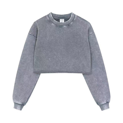 Distressed Raw Hem Crop Sweatshirt
