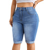 High Waist Stretch Denim Bermuda Shorts