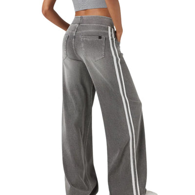 Vintage Washed Side Stripe Wide Leg Jeans
