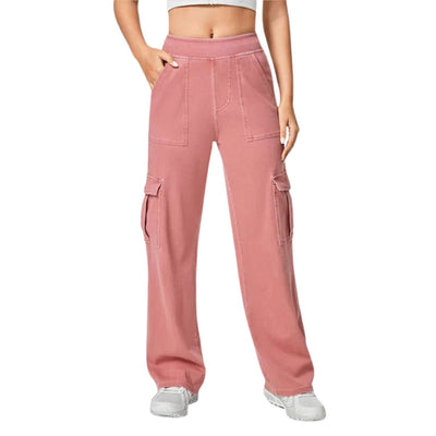 High Waist Stretch Cargo Wide Leg Jeans